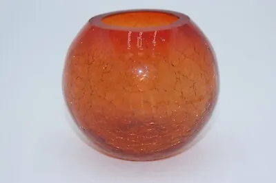 Buy Artisanal Hand-Blown Orange-Red Glass Vase, Spherical With Crackle Finish • 13.43£