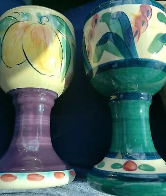 Buy GAIL PITTMAN CERAMIC WINE GOBLETS SIGNED, ‘88, And '01 SET OF 2 • 37.64£