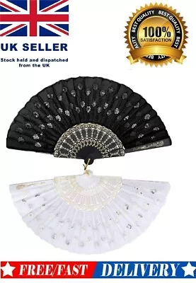 Buy Pack Of 2-New Chinese Hand Held FAN Silk Folding Spanish Style Flower • 5.99£