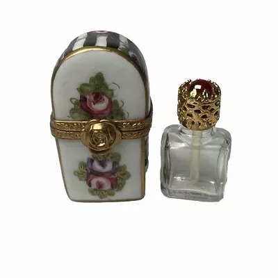 Buy Limoges Peint Main France Trinket Box Chest With Perfume Bottle Porcelain • 142.08£