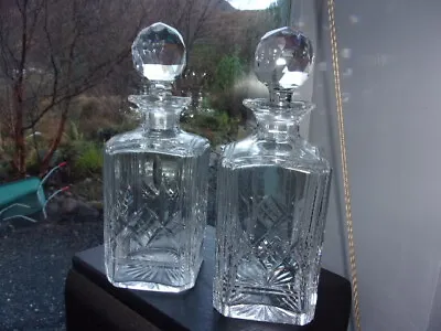 Buy Pair Of Vintage Stuart England Crystal Square Spirit/Whisky Decanters Ex Con A/C • 85£