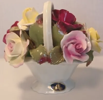 Buy Vintage Aynsley England  Bone China Porcelain Flower Basket Colorful Bouquet  • 85.24£