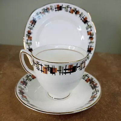 Buy Vintage, Duchess Tea Cup, Saucer & Plate Trio, Modern Pattern With Squares/Lines • 4.95£