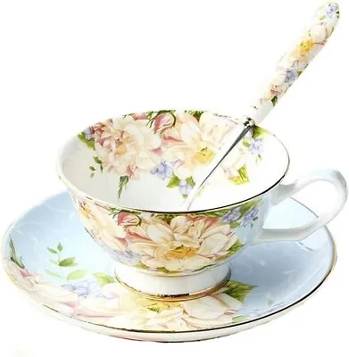 Buy Gift Set Vintage Fine Bone China Tea Cup Spoon And Saucer Set Gold Trim Fine And • 16.99£