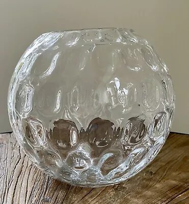 Buy Vintage Clear Glass Dimple Fish  Bowl Vase Modernist Art Deco • 40£