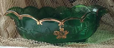 Buy Antique Emerald Green Fruit Bowl, Goofus Glass Gold Painted Flowers • 12.25£
