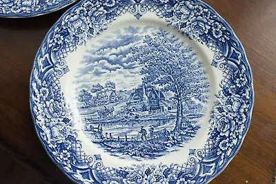 Buy Set Of 2 Plates Vintage Grindley  Homeland  Blue-white Dinner Plate, Made In Eng • 25£