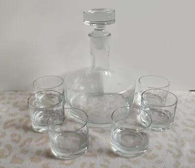 Buy ETCHED DECANTER & 6 FOOTED WHISKEY GLASSES Clipper Tall Ship Toscany Barware Set • 38.41£