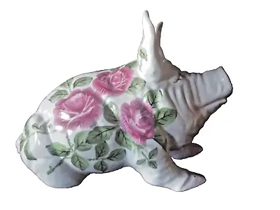 Buy A Large Wemyss-style Pottery Pig Decorated With Pink Cabbage Roses 26cm High. • 340£