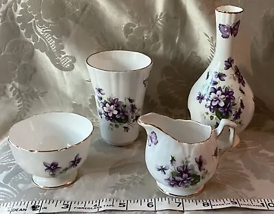 Buy 4 Pieces Aynsley Bone China Vase Beaker Jug Bowl Wild Violets Made In England • 20£