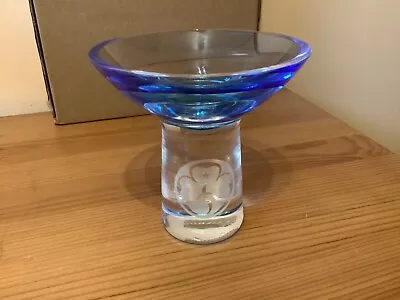 Buy Vintage Caithness Blue Glass Candle Holder, Shamrock Design • 10£