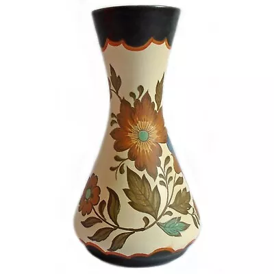 Buy Gouda Plateel Flora Vase Vintage Cream Brown Blue Flowers Holland Dutch Pottery • 50£