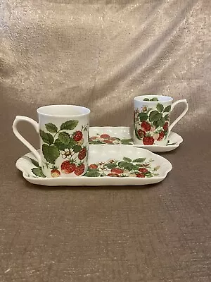 Buy Pair 1990 Roy Kirkham “Strawberry” Fruit Garden Fine Bone China Mugs And Plates • 39.99£