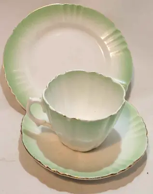Buy Teacup Saucer Side Plate Royal Albert Crown China Green Fluted • 15£