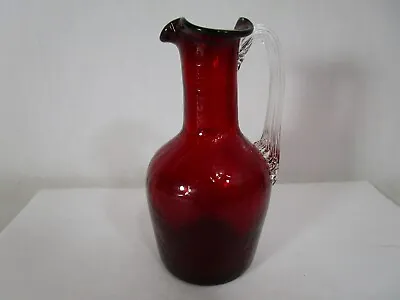 Buy Pilgrim Miniature Crackle Glass Pitcher Bud Vase Cranberry • 11.08£