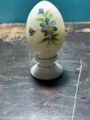 Buy Fenton Marbled Glass/Porcelain Egg Figurine On Stand Blue Flowers Hand Painted • 28.45£