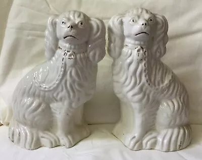 Buy Pair Of Victorian Staffordshire Dogs White Glazed Pottery 10.5” • 36£
