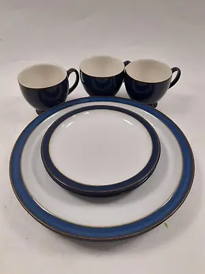 Buy Collectable Denby Assorted Blue Rimmed Tableware Dinner Plates Side Plates Cups  • 9.99£