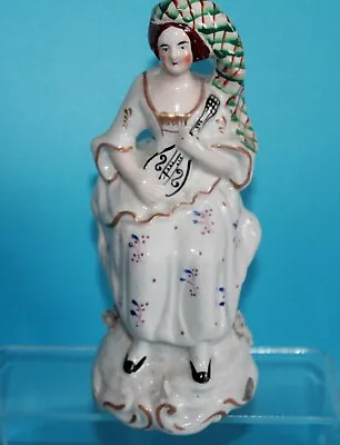 Buy Antique Staffordshire Pottery Flatback Scottish Lady? With Musical Instrument • 4.99£