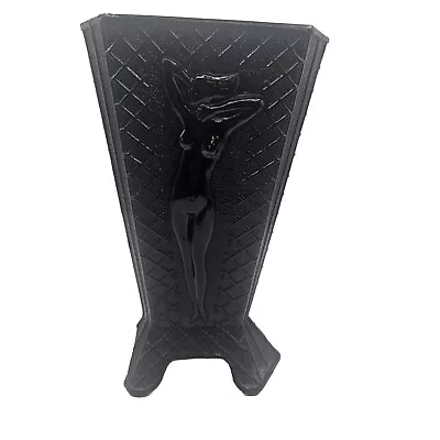 Buy Vintage McKee Black Amethyst Glass Nude Woman In Relief 3 Or 6 Sided Vase READ • 96.05£