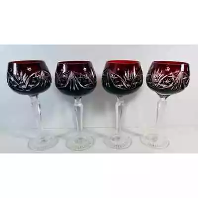 Buy 4 Bohemian Dark RUBY RED Cut To Clear Crystal WINE/Hock GLASSES 7.5  • 94.45£