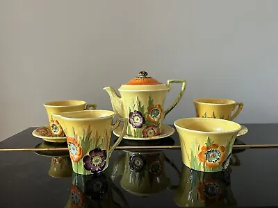 Buy Carlton Ware Anemone Tea Pot Cups Saucers Milk Jug Sugar Bowl Set 1930s Deco Art • 149.99£