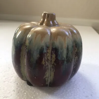 Buy Pumpkin Pottery Drip Glaze Glossy  6” Small Fall Art Decor Harvest Ceramic Brown • 33.61£