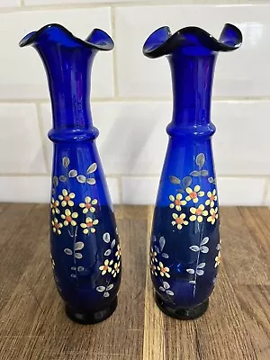 Buy Single Stem Vintage Cobalt Blue Glass Bud Vases X 2 • 12£