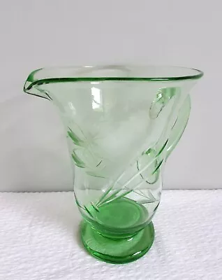 Buy Vintage Retro Art Deco Hand Blown Uranium Vaseline Glass Lemonade Pitcher Jug • 18£