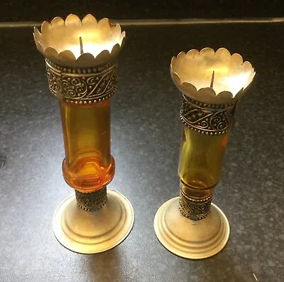Buy Small Metal & Coloured Glass Candle Sticks • 12.95£