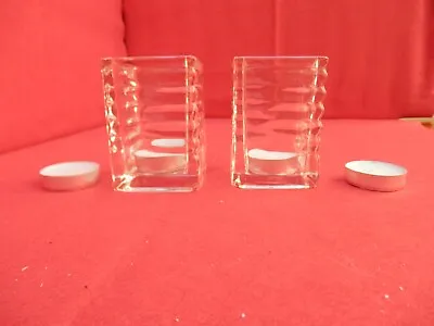 Buy Pair Of Clear Glass Tea Light Candle Holders With 4 Tea Light Candles, Unused • 3.75£