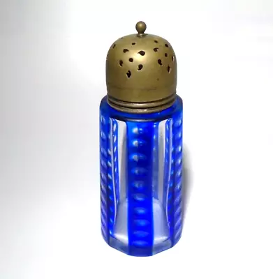Buy Antique Sugar Shaker / Dredger, Blue Cut To Clear Glass, Silver Plate Lid • 11.95£
