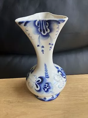 Buy Blue And White Porcelain Decorative Russian Vase Art Nouveau Form 8.5” Painted • 29.95£