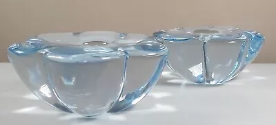 Buy Vintage Orrefors Sweden Heavy Crystal Sky Blue  Glass Candle Holder X 2 Signed • 30£