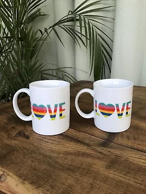 Buy Tesco White Ceramic LOVE Mugs - Rainbow Hearts, Rainbow LOVE Pride Mugs X 2 • 7£