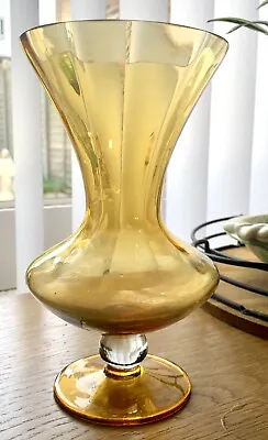 Buy Handmade Vintage Empoli Amber Glass Scottish Thistle Studio Art Vase 19cm • 18.99£