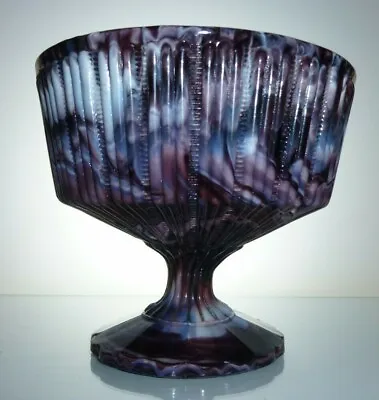 Buy Victorian Slag Malachite Glass Pedestal Bowl Davidson Width 12.5cm Height 11cm • 26.90£