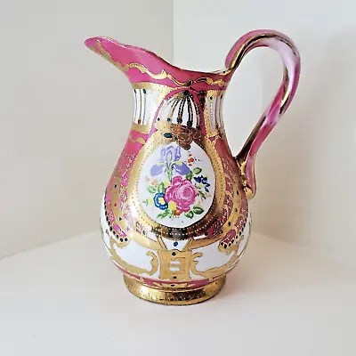 Buy Antique Sevres Porcelain Pitcher Pink With Heavy Gold & Roses 10 Inch Tall • 165.58£