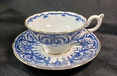 Buy Antique Coalport Blue & White Scroll Pattern Bone China Teacup & Saucer • 34.20£