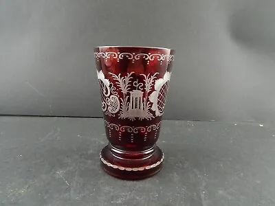 Buy Ancient Rare Crystal Engraved Bohemian Biedermeier Ruby Color Glass Goblet • 100.60£