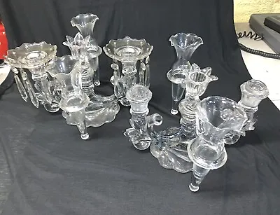 Buy Cambridge Glass Caprice Triple Candlestick Candelabra +Arm Vases+Bobeches Prisms • 99.46£