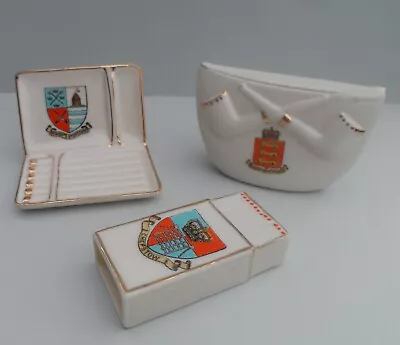 Buy 3 Shelley Crested Items: Tobacco Pouch, Cigarette Case & Box Of Matches. C.1910. • 24.99£