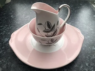 Buy Queen Anne Harvest Pink Bone China Trio Of Large Plate, Bowl And Cream/milk Jug • 7.99£