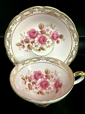 Buy Vintage Royal Sutherland Pink Cabinet Cup & Saucer Roses & Gold Pattern • 15£