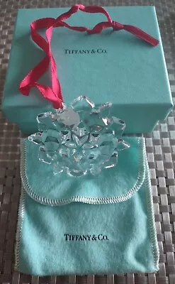 Buy Tiffany & Co. Crystal Ornament 12 Point Snowflake With Red Ribbon, Box & Bag • 308.34£