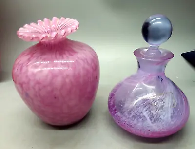 Buy Caithness Colour Glass Perfume Bottle Art Glass Pink Vase And Cat Figurine • 29£
