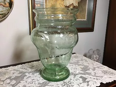 Buy Antique Hand Blown Venetian Green Glass Vase W/ Maritime Themed Etchings • 120.14£