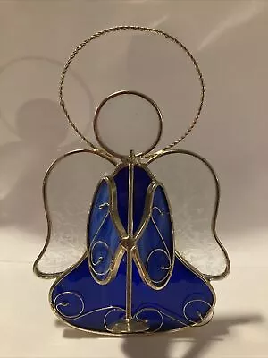 Buy Stained Glass~Angel Playing Horn~Sun Catcher~Tea Light~Blue And Gold~@7.5” • 6.61£