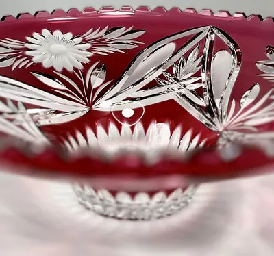 Buy Bohemian Cut-to-Clear Crystal Sawtooth Ruby Red Daisies Centerpiece Bowl 12  • 56.82£