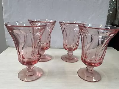 Buy 4 Tall  Pink Glass Ice Tea Goblets Vintage Wine Water Glass • 56.83£
